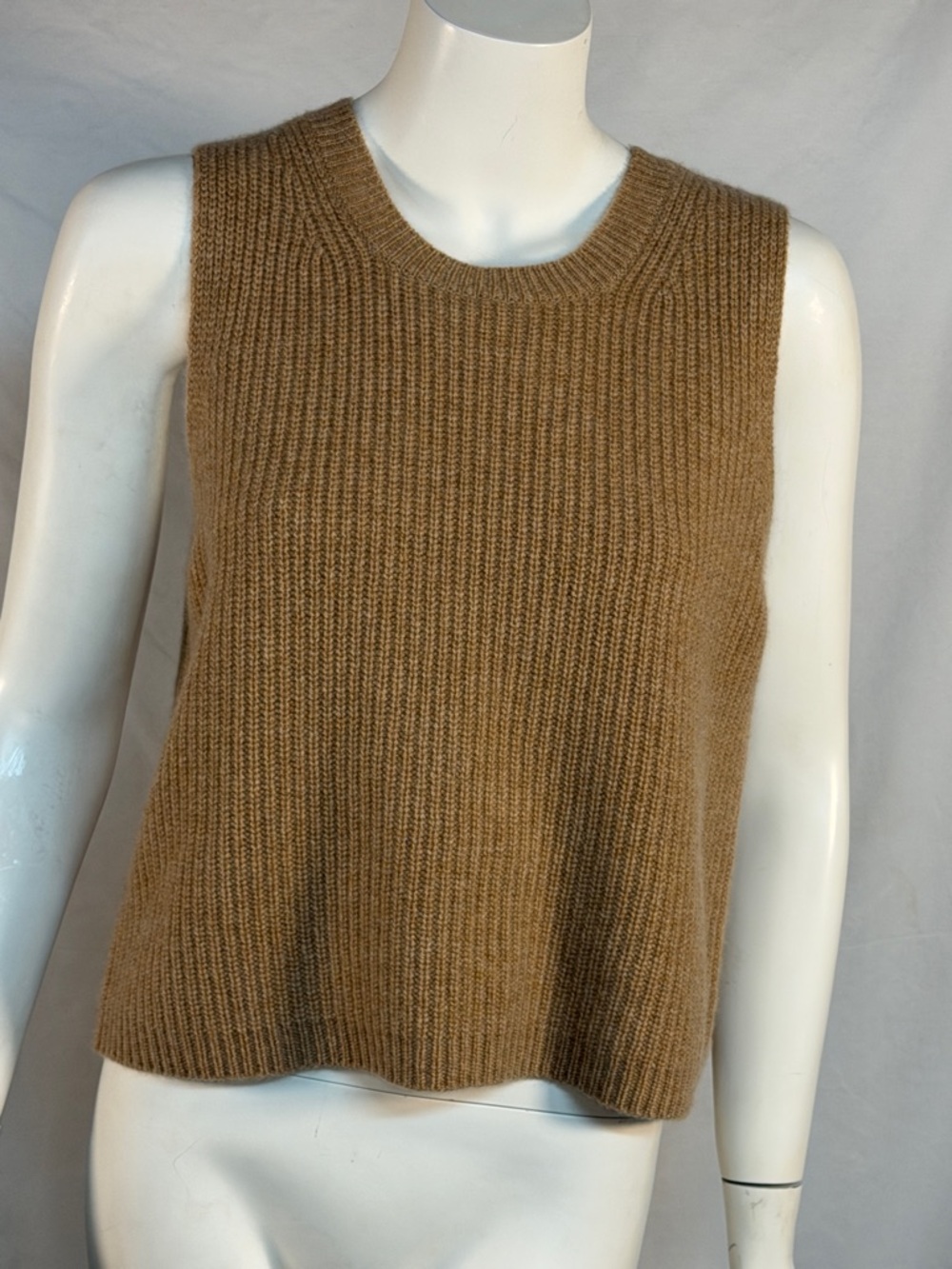 White + Warren Camel Ribbed Knit Sweater